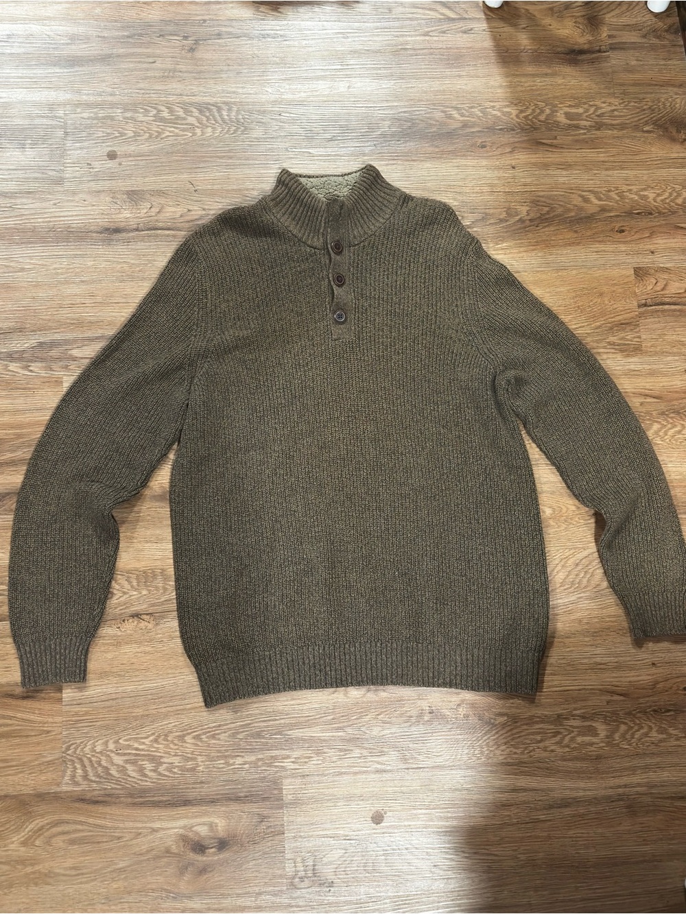 G.H. Bass & Co. Olive Green-Brown Ribbed Turtleneck Quarter-Button Sweater